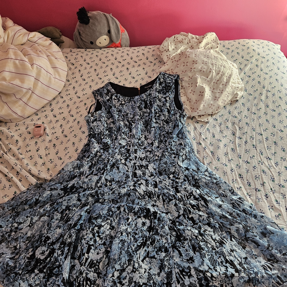 Roz & Ali Blue and Black Floral Dress